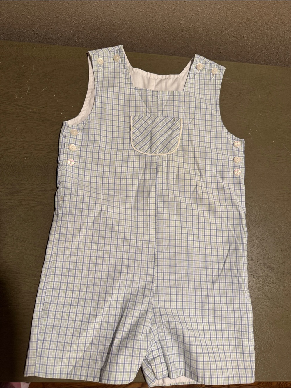 Red Beans Boys Light Blue Plaid Shortalls Romper size 3T